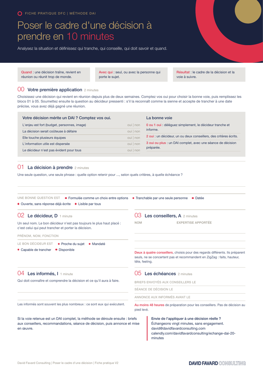 Aperçu de la fiche Poser le cadre d'une décision à prendre en 10 minutes